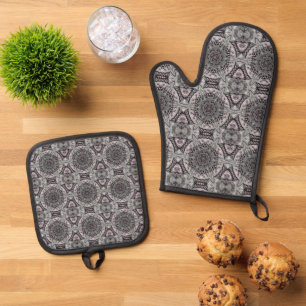 Ensemble De Gant De Cuisine Et De Manique Le Jardin Fractal Argenté