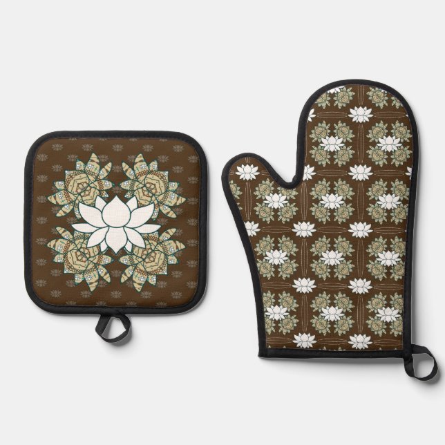 Ensemble De Gant De Cuisine Et De Manique Le Lotus  (Recto)