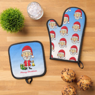 Ensemble De Gant De Cuisine Et De Manique Le Père Noël sonne les cloches