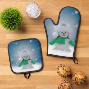 Ensemble De Gant De Cuisine Et De Manique Le personnage de bonhomme de neige de Noël adorabl