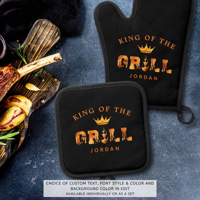 Ensemble De Gant De Cuisine Et De Manique Le Roi du Grill Personnalisé (Créateur téléchargé)