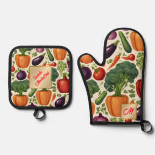 Ensemble De Gant De Cuisine Et De Manique Légumes sains Bonne alimentation Collection tendan