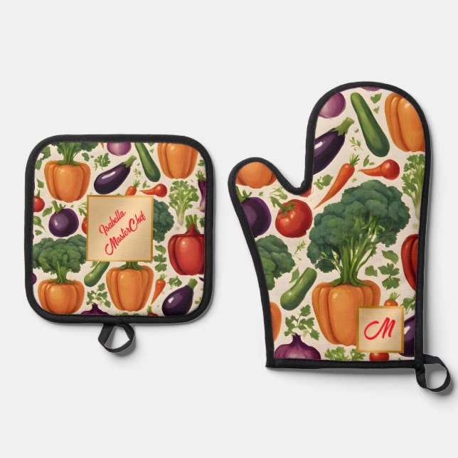 Ensemble De Gant De Cuisine Et De Manique Légumes sains Bonne alimentation Collection tendan (Recto)