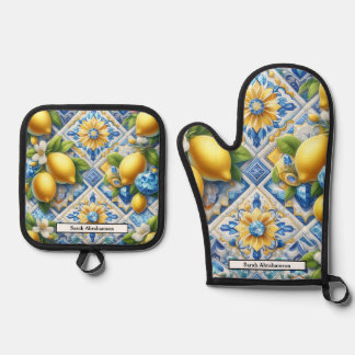 Ensemble De Gant De Cuisine Et De Manique Lemon Amalfi Coast Diamonds