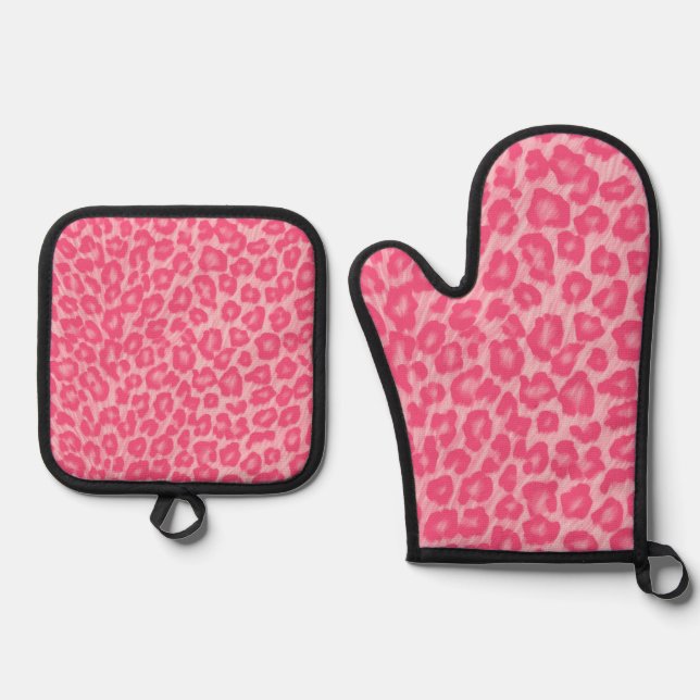 Ensemble De Gant De Cuisine Et De Manique Leopard Blush (Recto)