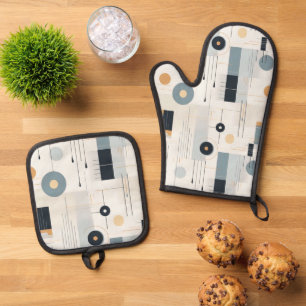 Ensemble De Gant De Cuisine Et De Manique Les tons pastel motif géométrique du milieu du siè
