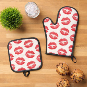 Ensemble De Gant De Cuisine Et De Manique Lèvres Rouges, Motif De Lèvres, Rouge Lèvres, Bais