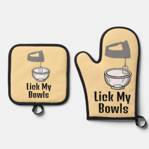 Ensemble De Gant De Cuisine Et De Manique Lick My Bowles Four Mitt & Pot Porte