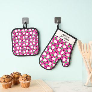 Ensemble De Gant De Cuisine Et De Manique Ligne cuisine Pickleball Personnaliser Magenta Gre