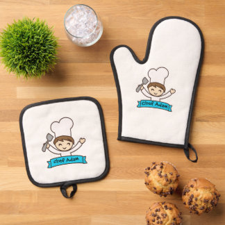 Ensemble De Gant De Cuisine Et De Manique "Little Chef" Graphisme pour Enfants 