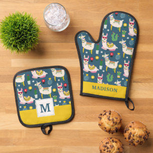 Ensemble De Gant De Cuisine Et De Manique Llamas En Lunettes De Soleil Motif