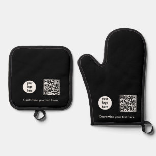 Ensemble De Gant De Cuisine Et De Manique Logo d'entreprise noir - Code QR promotionnel Text