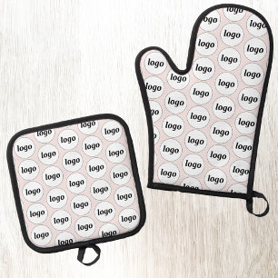Ensemble De Gant De Cuisine Et De Manique Logo Entreprise Promotionnels Motif rose pâle