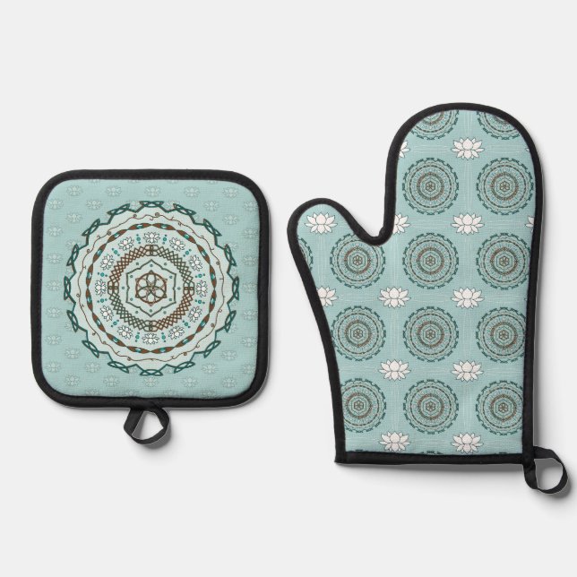Ensemble De Gant De Cuisine Et De Manique Lotus Weave (Recto)