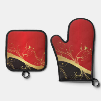 Ensemble De Gant De Cuisine Et De Manique Lucky Red Modern Design