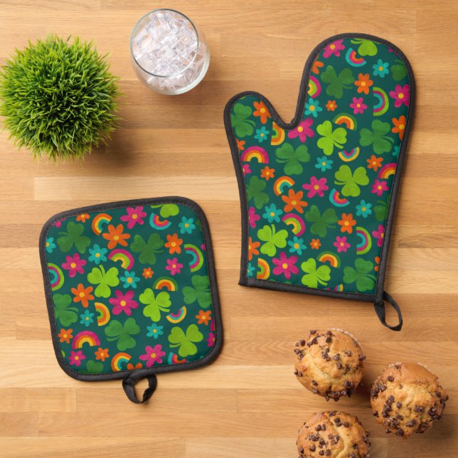 Ensemble De Gant De Cuisine Et De Manique Lucky St. Patrick's Day Patterned (De haut en bas)