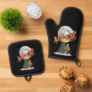 Ensemble De Gant De Cuisine Et De Manique Lumières de sapin de Noël Drôle de Père Noël cheva