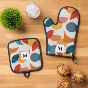Ensemble De Gant De Cuisine Et De Manique Lumineuse géométrique rétro Abstrait Moyen-siècle