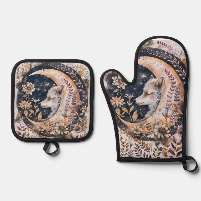 Ensemble De Gant De Cuisine Et De Manique Lune de loup (Recto)