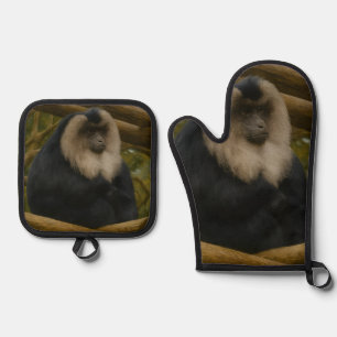 Ensemble De Gant De Cuisine Et De Manique Macaque à queue de lion dans le sanctuaire foresti