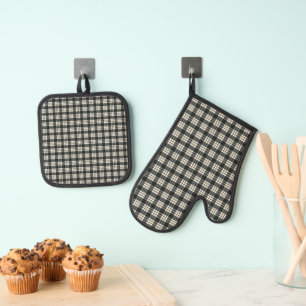 Ensemble De Gant De Cuisine Et De Manique MacFarlane Black White Original Tartan écossais