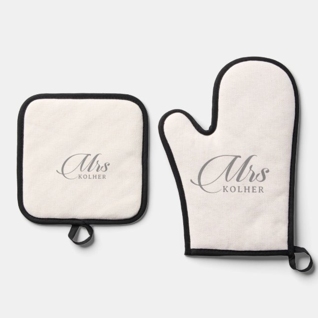 Ensemble De Gant De Cuisine Et De Manique Madame Calligraphie Classique Chic (Recto)