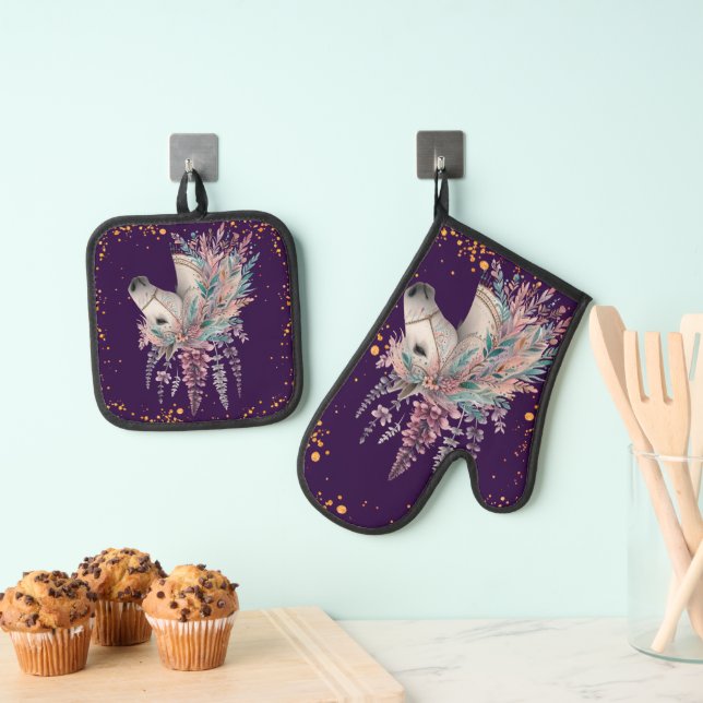 Ensemble De Gant De Cuisine Et De Manique Magnifique cheval boho (In situ (suspendu))