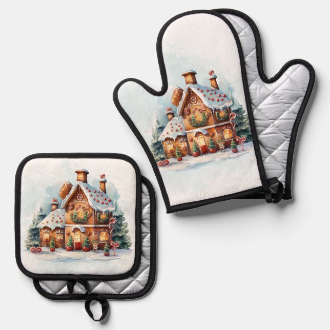 Ensemble De Gant De Cuisine Et De Manique Maison en pain d'épices de Noël (Recto/Verso)