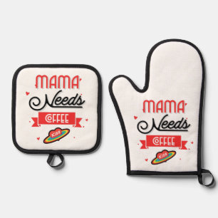 Ensemble De Gant De Cuisine Et De Manique Mama a besoin de café