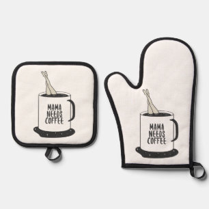 Ensemble De Gant De Cuisine Et De Manique Mama a besoin de café