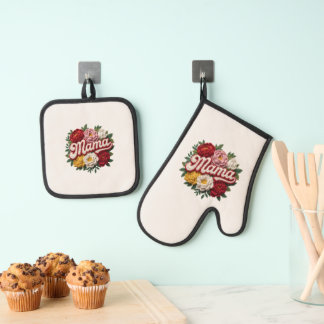 Ensemble De Gant De Cuisine Et De Manique Mama Floral Kitchen Set – Oven Mitt & Pot Holder 