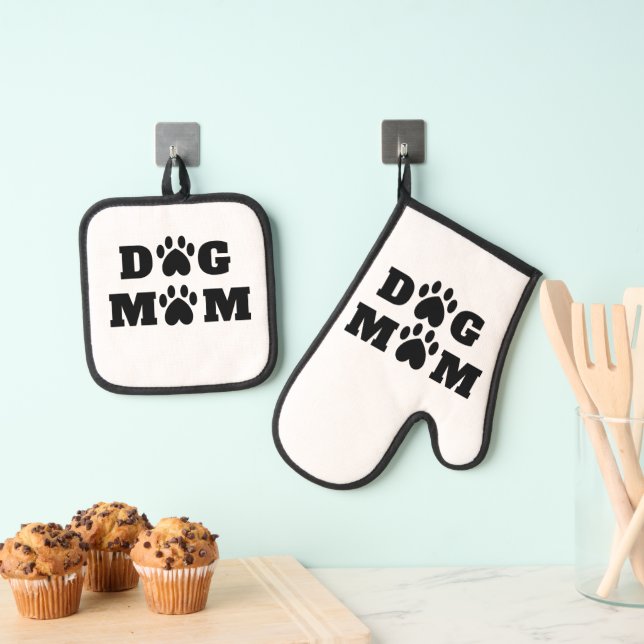 Ensemble De Gant De Cuisine Et De Manique "Maman de chien" (In situ (suspendu))