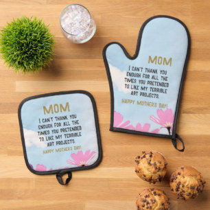 Ensemble De Gant De Cuisine Et De Manique Maman Drôle Citation Humour Fleurs Floral Fête des