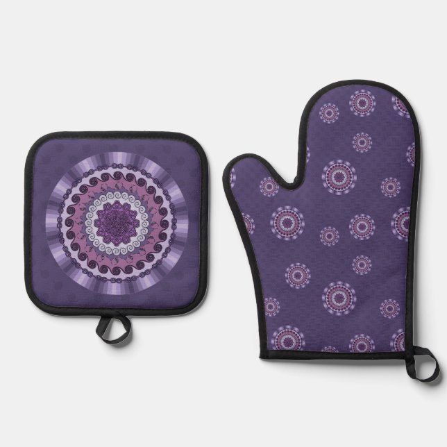 Ensemble De Gant De Cuisine Et De Manique Mandala (Recto)