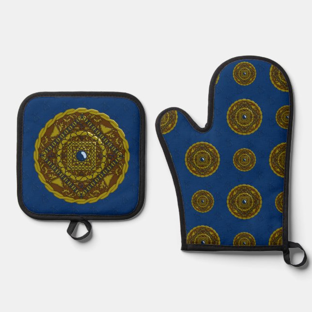 Ensemble De Gant De Cuisine Et De Manique Mandala Capricorne (Recto)
