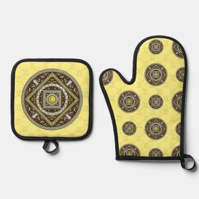 Ensemble De Gant De Cuisine Et De Manique Mandala des Gémeaux (Recto)