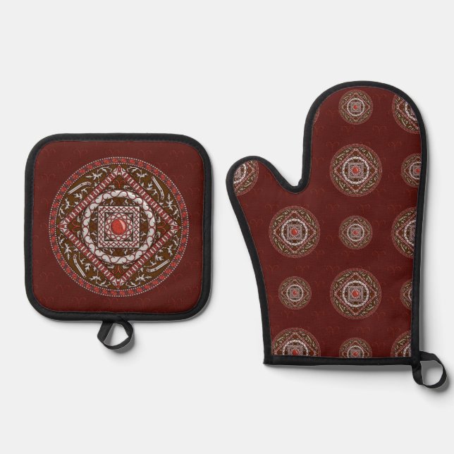 Ensemble De Gant De Cuisine Et De Manique Mandala du Bélier (Recto)