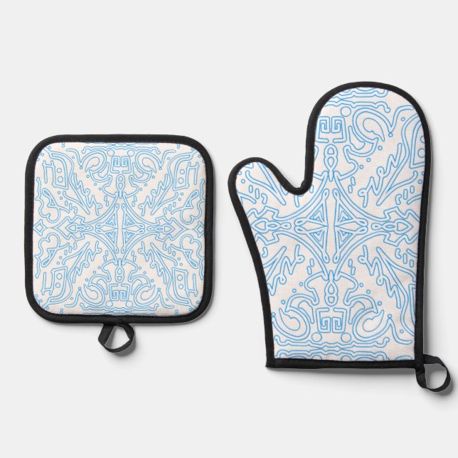 Ensemble De Gant De Cuisine Et De Manique Marée Azur Céleste (Recto)