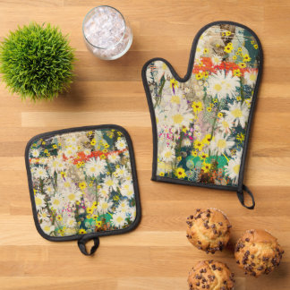 Ensemble De Gant De Cuisine Et De Manique Marguerites vintages - Art Floral Inspiré par la N