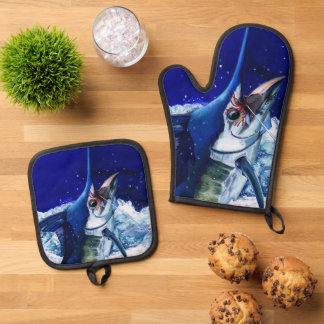 Ensemble De Gant De Cuisine Et De Manique Marlin bleu