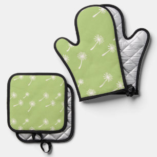 Ensemble De Gant De Cuisine Et De Manique Mauvaise herbe arrive Mignonne cynique pissenlit D