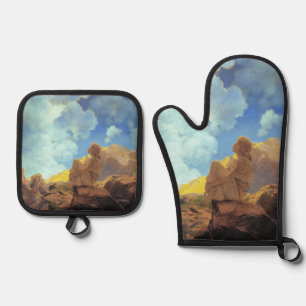 Ensemble De Gant De Cuisine Et De Manique Maxfield Parrish Matin 1922 Nuage Bleu Beaux-Arts