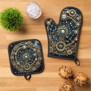 Ensemble De Gant De Cuisine Et De Manique Mécanisme céleste Art cosmique