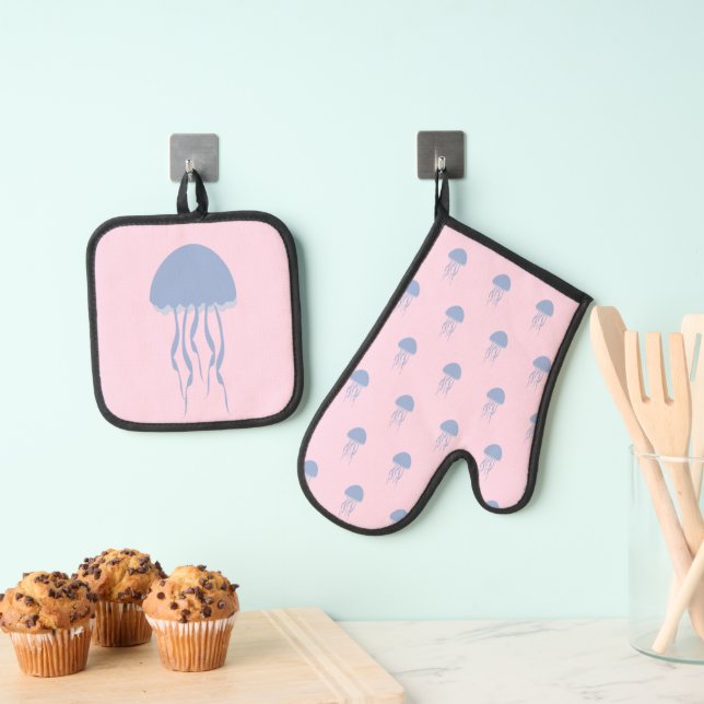 Ensemble De Gant De Cuisine Et De Manique Méduse Rose  (In situ (suspendu))