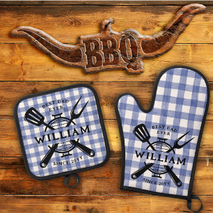 Ensemble De Gant De Cuisine Et De Manique Meilleur Papa Jamais Fête des pères BBQ Grill Bleu
