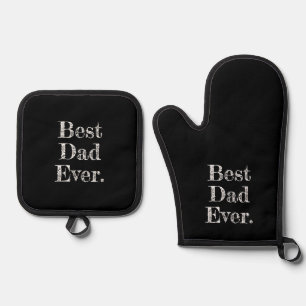 Ensemble De Gant De Cuisine Et De Manique Meilleur Papa Jour Tiré À La Main Typographie Noir