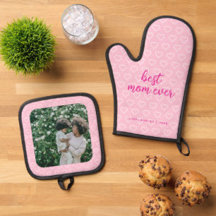 Ensemble De Gant De Cuisine Et De Manique Meilleure Maman Jamais mignonne Coeur rose Motif P
