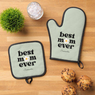 Ensemble De Gant De Cuisine Et De Manique Meilleure Maman Personnalisée Vert Sauge
