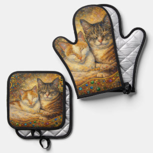 Ensemble De Gant De Cuisine Et De Manique Meilleurs amis de chat inspirés de Klimt