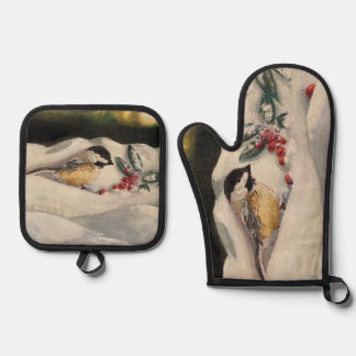 Ensemble De Gant De Cuisine Et De Manique Mésange avec du gui